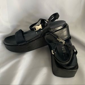 Prada Black Leather Flatform Sandals